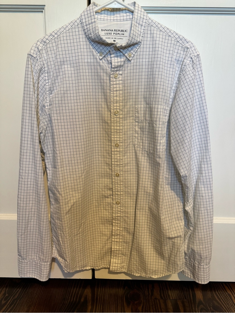 Banana Republic Men’s White & Blue Windowpane Button-Down Shirt